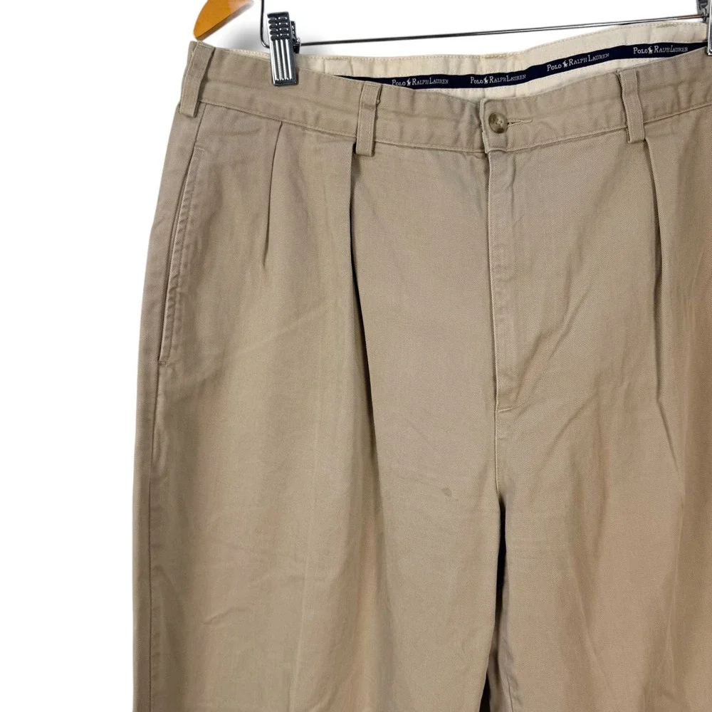 Polo Ralph‎ Lauren Chino Men 36x30 Khaki Tan Vintage Made in USA Pleated Front